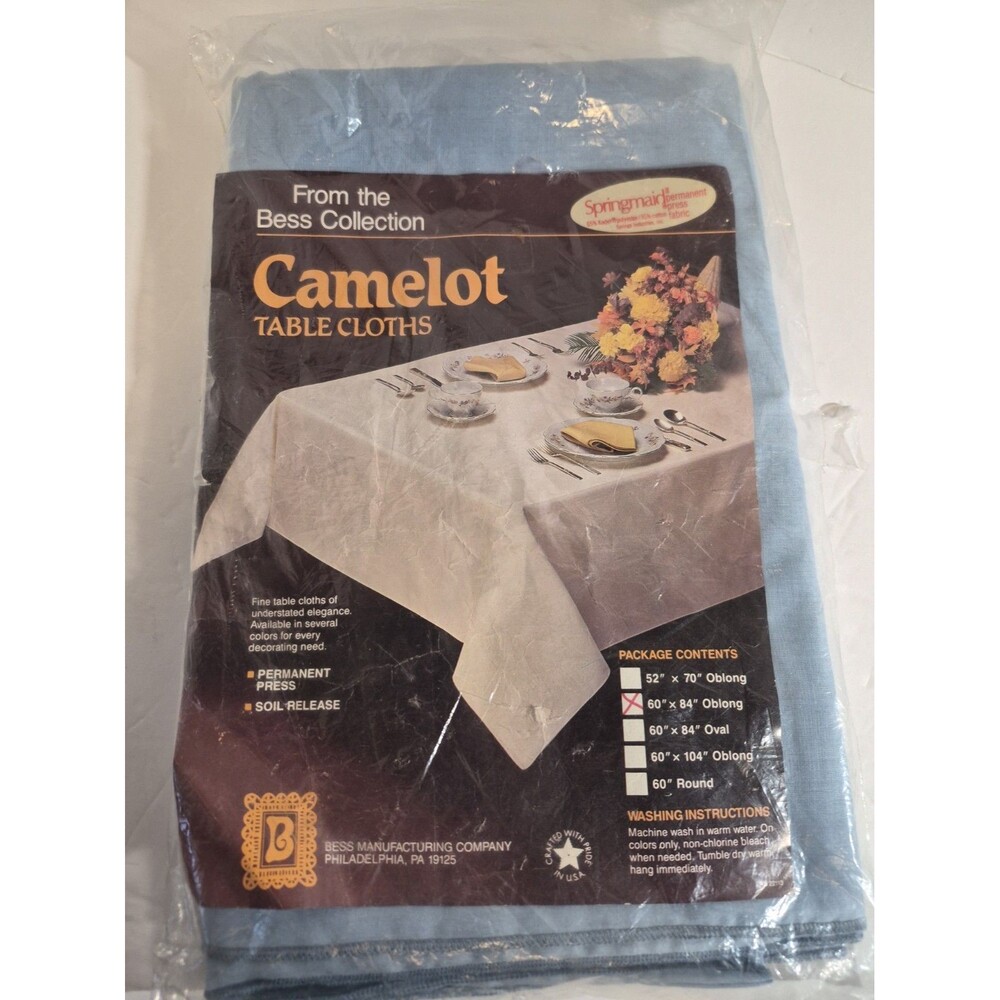 Bess Collection Camelot Tablecloth Blue 60x84 Oblong Bag Torn Permanent press